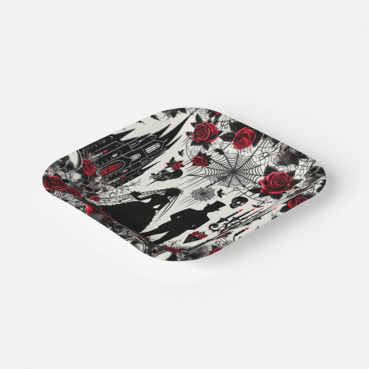 Assiettes En Carton Plaque Carré en papier floral gothique, Mariage (Angulaire)