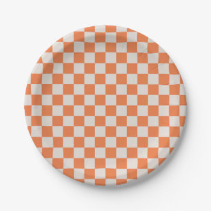 Assiettes En Carton Plaque citrouille Orange & Bone Checkerboard Party