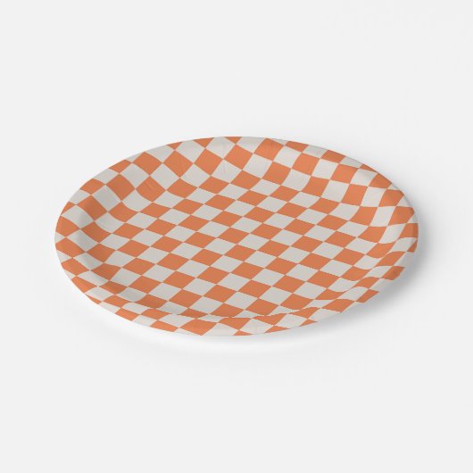 Assiettes En Carton Plaque citrouille Orange & Bone Checkerboard Party (Angle)