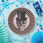 Assiettes En Carton Plaque crânienne rayée noire et rose (Fête)