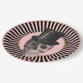Assiettes En Carton Plaque crânienne rayée noire et rose (Angle)