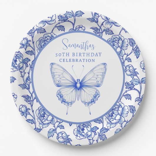 Assiettes En Carton Plaque d'anniversaire Chinoiserie Papillon (Devant)