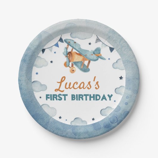 Assiettes En Carton Plaque d'anniversaire de l'avion vintage (Devant)