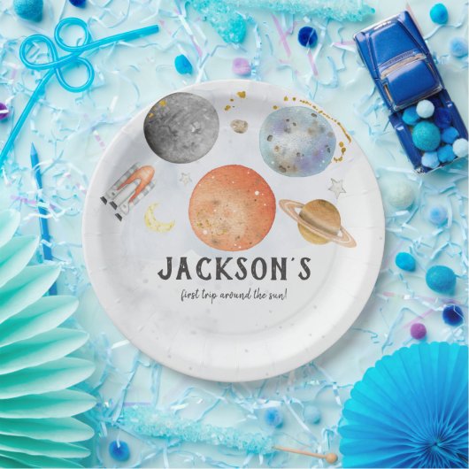Assiettes En Carton Plaque d'anniversaire d'espace (Fête)