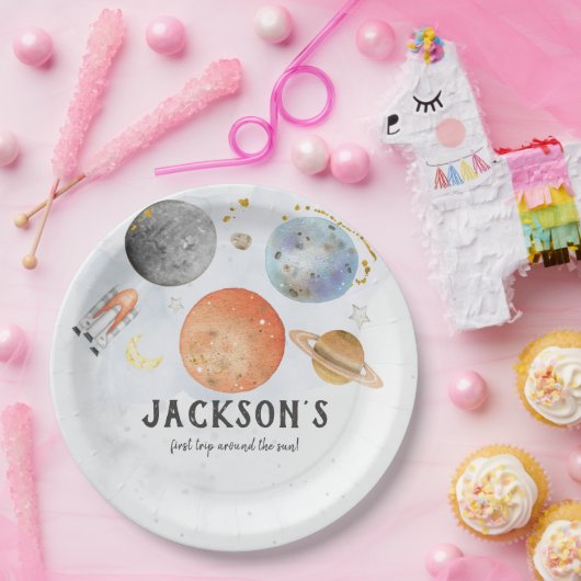 Assiettes En Carton Plaque d'anniversaire d'espace (Fête)