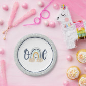 Assiettes En Carton Plaque d'anniversaire moderne Rainbow First Birthd (Fête)