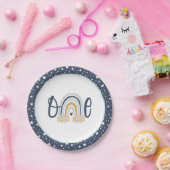 Assiettes En Carton Plaque d'anniversaire moderne Rainbow First Birthd (Fête)
