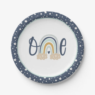 Assiettes En Carton Plaque d'anniversaire moderne Rainbow First Birthd