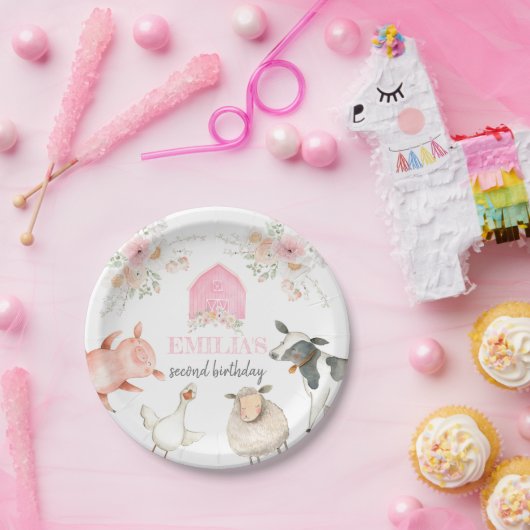 Assiettes En Carton Plaque d'anniversaire rose Barnyard (Fête)