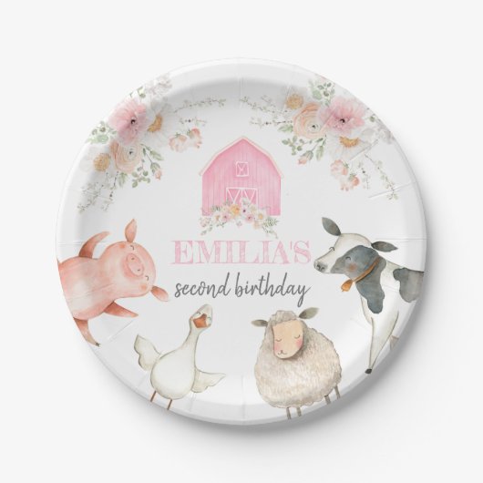 Assiettes En Carton Plaque d'anniversaire rose Barnyard (Devant)
