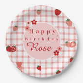 Assiettes En Carton Plaque d'anniversaire rose et rouge fraise (Devant)