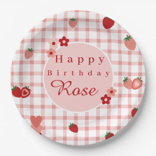 Assiettes En Carton Plaque d'anniversaire rose et rouge fraise