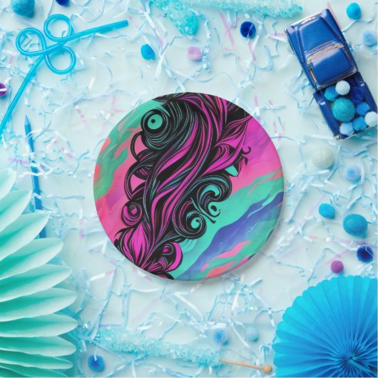 Assiettes En Carton Plaque d'art violet et bleu (Fête)