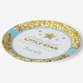 Assiettes En Carton Plaque de baby shower bleu étoile scintillante (Angle)