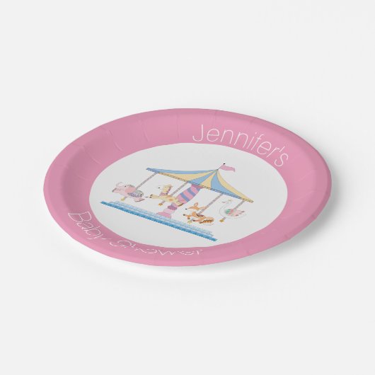 Assiettes En Carton Plaque de Baby shower du carousel animal pastel (Angle)