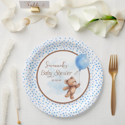 Assiettes En Carton Plaque de Baby shower en papier bleu Brown Teddy B (Mariage)