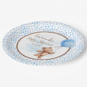 Assiettes En Carton Plaque de Baby shower en papier bleu Brown Teddy B (Angle)