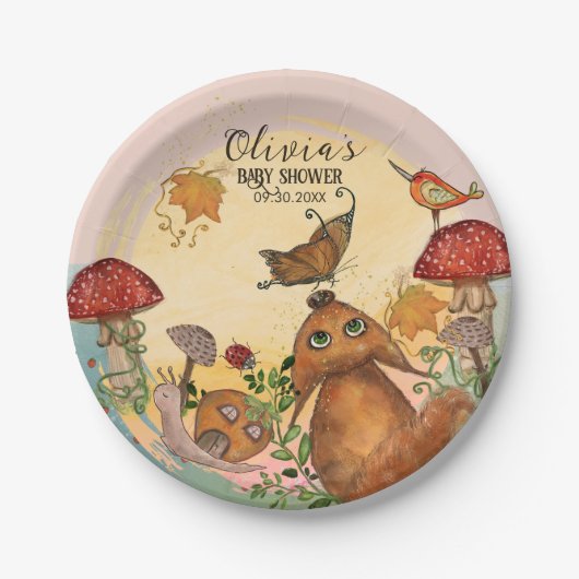Assiettes En Carton Plaque de Baby shower Fée Enchantée Automne (Devant)
