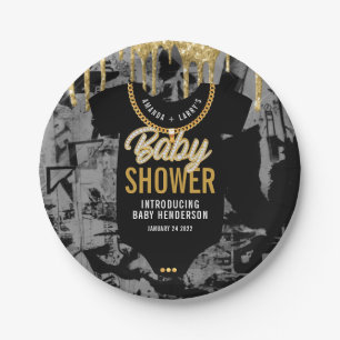 Assiettes En Carton Plaque de Baby shower Hip hop Gold Chain