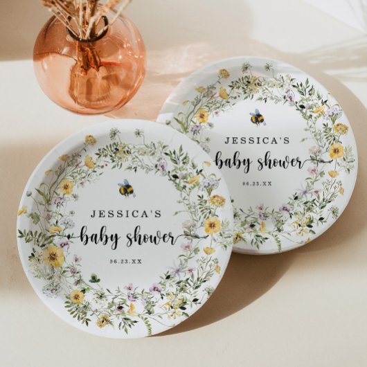 Assiettes En Carton Plaque de Baby shower Rustique Fleur sauvage abeil