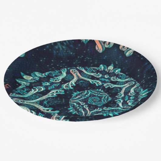 Assiettes En Carton Plaque de dîner d'élégance fractale foncée (Angle)