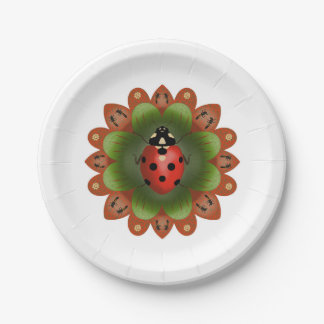 Assiettes En Carton Plaque de fête avec coccinelle sur pétales rouges