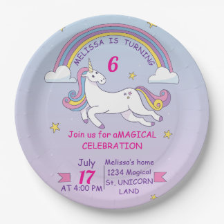 Assiettes En Carton Plaque de fête d'anniversaire de la licorne - Nom