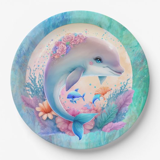 Assiettes En Carton Plaque de fête de dauphin (Devant)