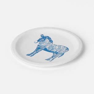 Assiettes En Carton Plaque de fête du zèbre bleu
