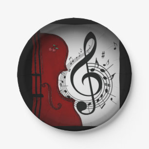 ASSIETTES EN CARTON PLAQUE DE FÊTE MUSICALE ROCKABILLEMENT CELLO/VIOL