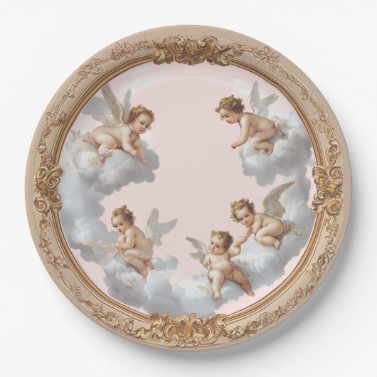 Assiettes En Carton Plaque de fête Rococo Cherub Rose Cloud (Devant)