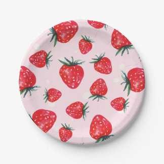 Assiettes En Carton Plaque de fraise rose aquarelle