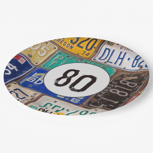 Assiettes En Carton Plaque de licence rouillée 80e anniversaire (Angle)