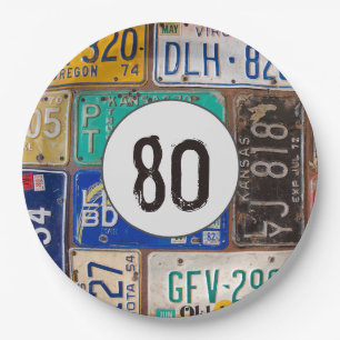Assiettes En Carton Plaque de licence rouillée 80e anniversaire