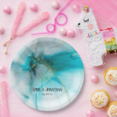 Assiettes En Carton Plaque de Mariage Abstraite Turquoise et de Faux G (Fête)