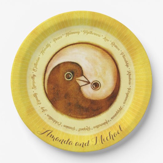 Assiettes En Carton PLAQUE DE MARIAGE PERSONNALISÉE 9" Gold Yin Yang c (Devant)