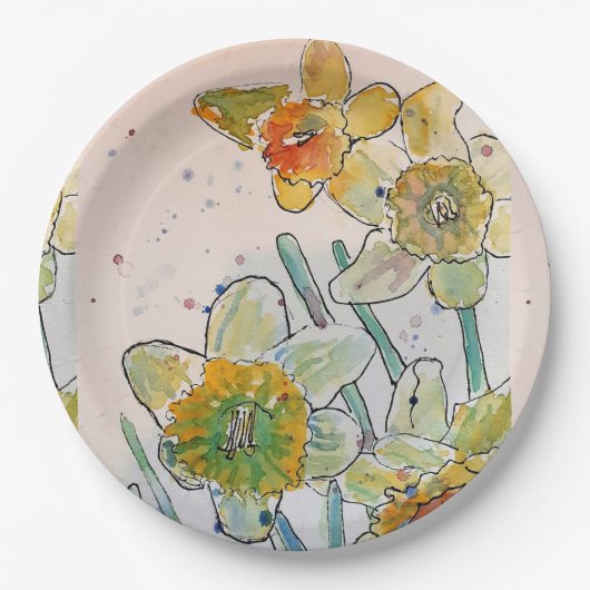 Assiettes En Carton Plaque de Motif à pâte à papier jaune de jonquille (Devant)