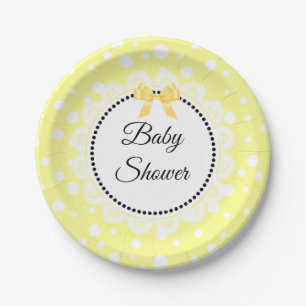 Assiettes En Carton Plaque de papier à Baby shower Polka jaune et blan