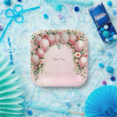 Assiettes En Carton Plaque de papier à ballons roses (Fête)