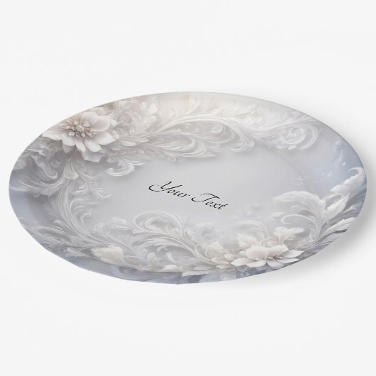 Assiettes En Carton Plaque de papier à fleurs blanches (Angle)