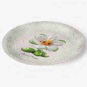 Assiettes En Carton Plaque de papier à fleurs blanches (Angle)