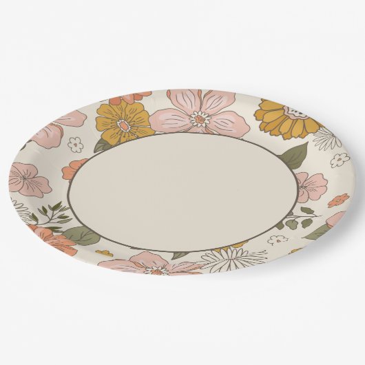 Assiettes En Carton Plaque de papier à fleurs rétro (Angle)
