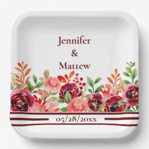 Assiettes En Carton Plaque de papier à fleurs rouge rose orange person