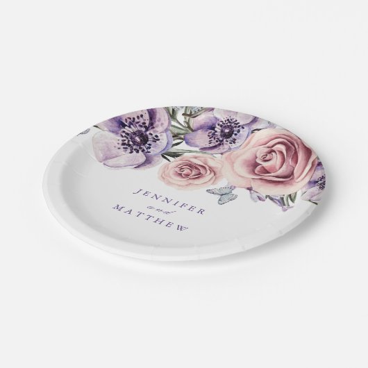 Assiettes En Carton Plaque de papier à fleurs violet (Angle)