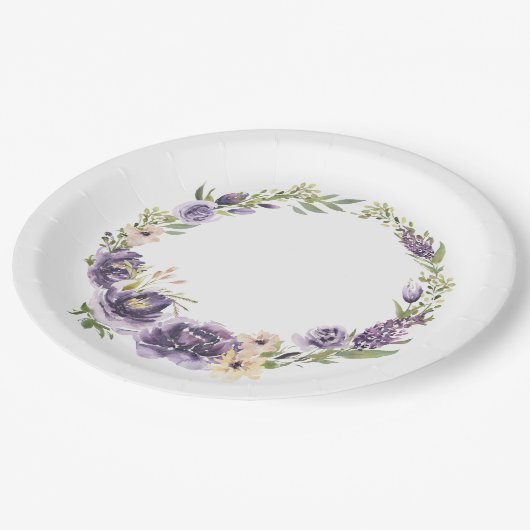 Assiettes En Carton Plaque de papier à fleurs violet (Angle)