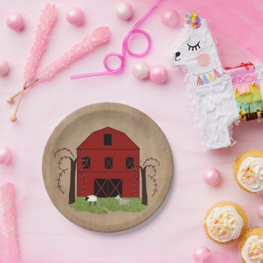 Assiettes En Carton Plaque de papier à grange rouge (Fête)