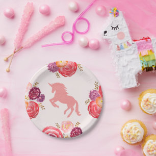 Assiettes En Carton Plaque de papier à peinture rose Unicorne