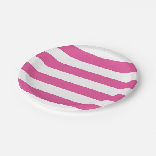Assiettes En Carton Plaque de papier à rayures roses (Angle)