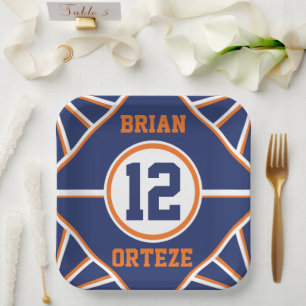 Assiettes En Carton Plaque de papier à thème sport bleu et orange