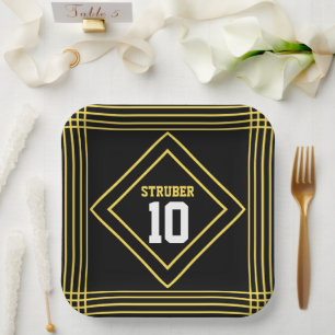 Assiettes En Carton Plaque de papier à thème sport noir et jaune